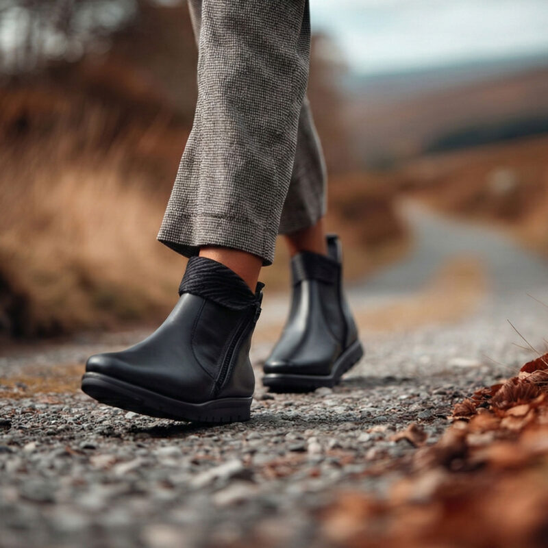 Bottines en cuir noir pour femme