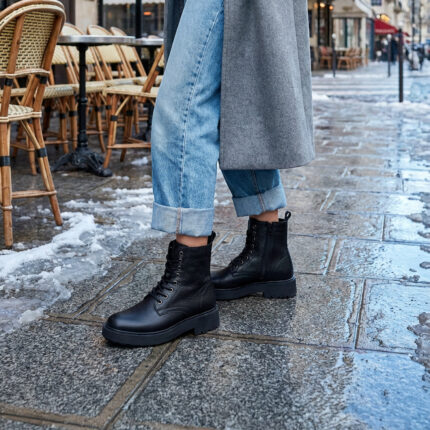 Bottines à lacets femmes Modèle Suzon cuir noir