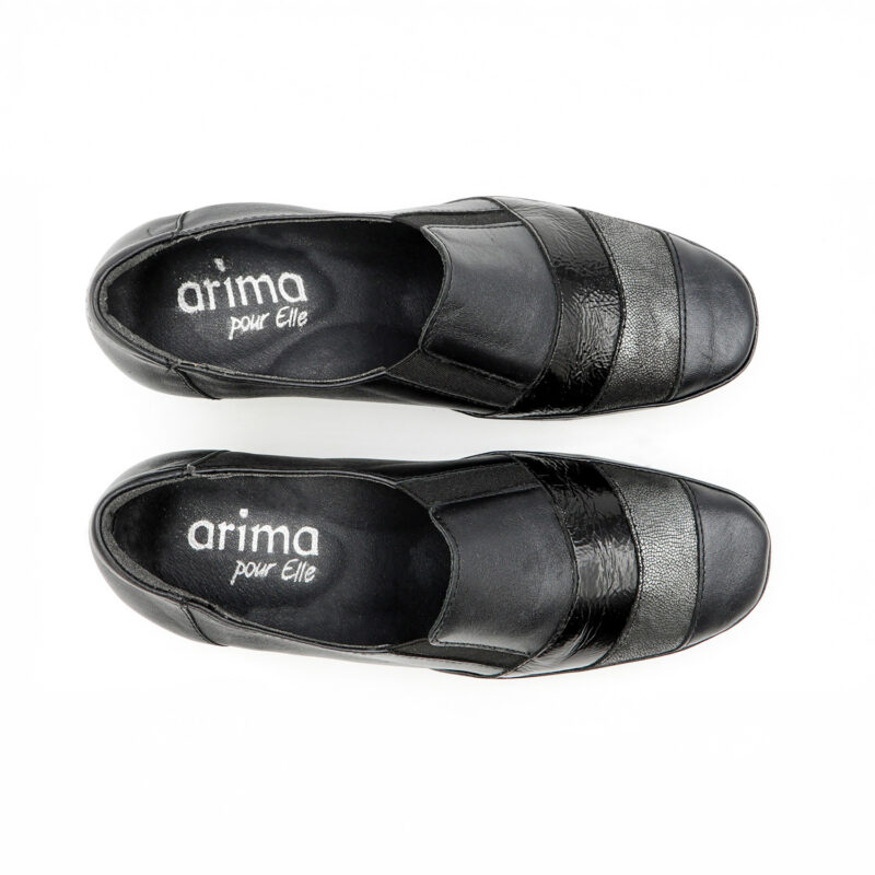 Trotteurs femme pieds sensibles, chaussures confort en cuir noir