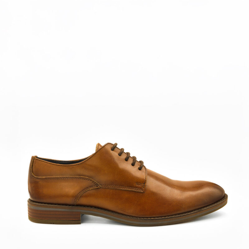 EDWIN, des derbies homme cognac en cuir certifié LWG, vue de profil, de la collection ARIMA CITY