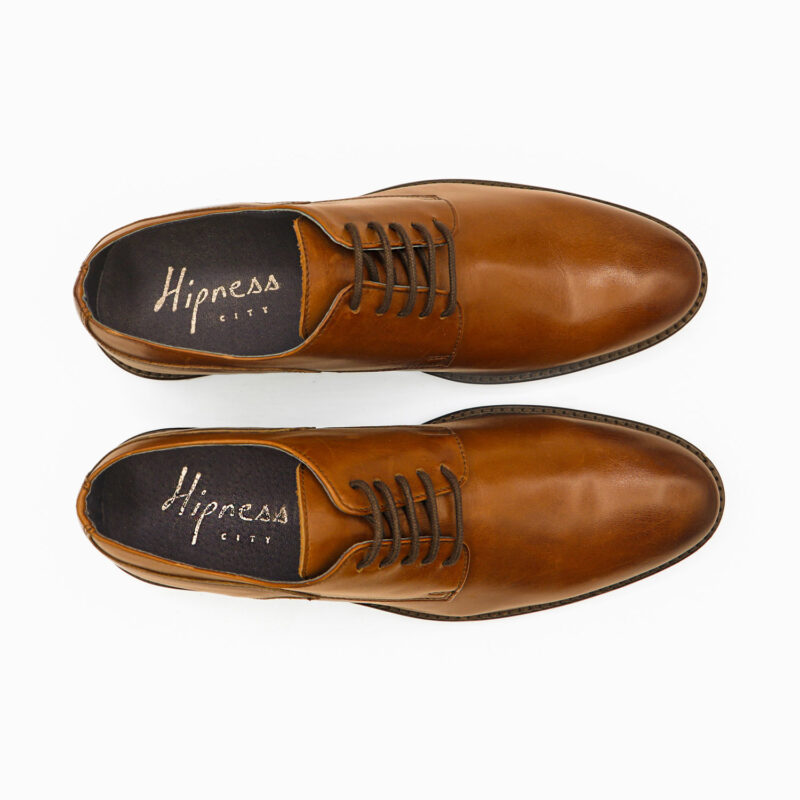 EDWIN, des derbies homme cognac en cuir certifié LWG, vue de dessus, de la collection ARIMA CITY