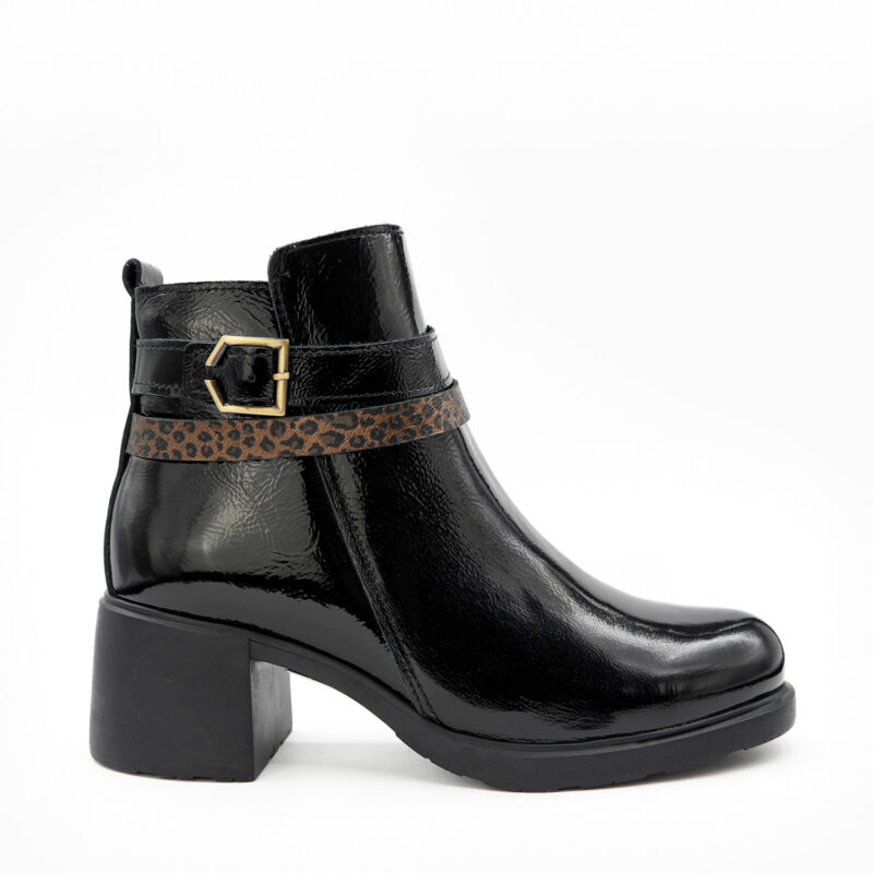 LOUISA, des bottines vernis noir femme en cuir LWG