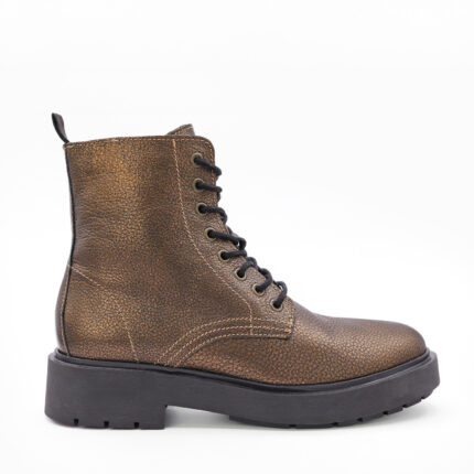 SUZON, des bottines femme à lacets de couleur bronze de la collection REBELLES chez ARIMA, vue de profil