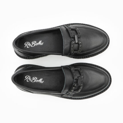 ZELIE, des mocassins femme plateforme à semelle crantée de couleur noir de la collection REBELLES de chez ARIMA, vue de dessus
