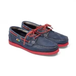 Chaussures bateau en cuir marine rouge