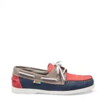 Chaussures bateau en cuir marine rouge gris