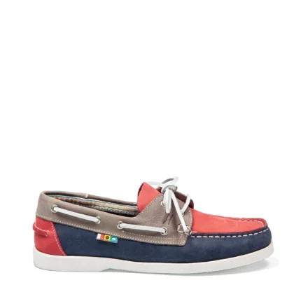 Chaussures bateau en cuir marine rouge gris