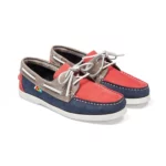 Chaussures bateau en cuir marine rouge gris