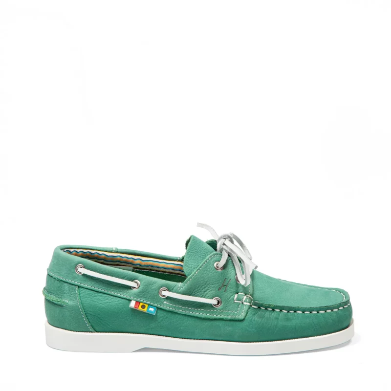 Chaussures bateau en cuir vert