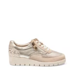 Baskets confort femme en cuir beige vue de profil