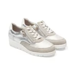 Baskets confort femme en cuir gris vue de 3-4 avant