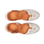 Sandales confort femme cuir couleur blanc et cognac vue de dessus