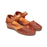 Sandales confort femme cuir couleur cognac vue de 3-4 avant