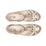 Sandales confort femme cuir couleur nude métalisé vue de dessus