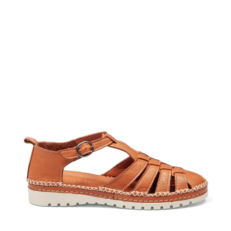 Sandales confort femme cuir couleur cognac vue de profil