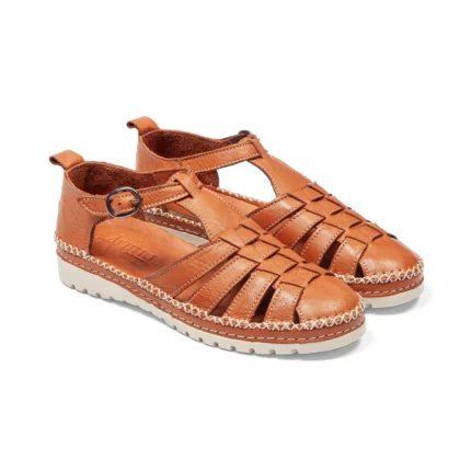 Sandales confort femme cuir couleur cognac vue de 3-4 avant
