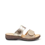 Mules à double brides pour femme en cuir couleur champagne vue de profil