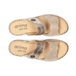 Mules à double brides pour femme en cuir couleur champagne vue de dessus