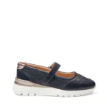 Ballerines confort cuir marine vue de profil