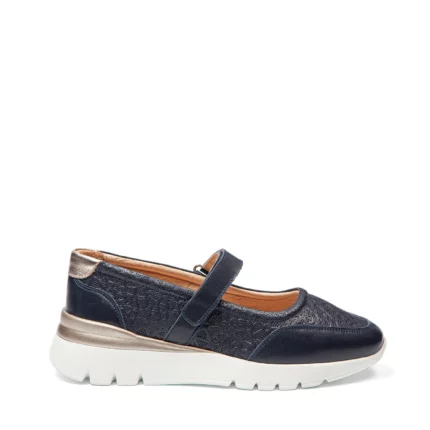 Ballerines confort cuir marine vue de profil