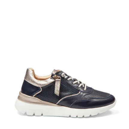 Baskets cuir marine femme avec fermeture éclair vue de profil