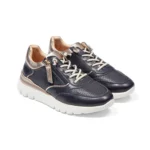 Baskets cuir marine femme avec fermeture éclair vue de 3-4 avant