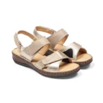 Sandales confort femme spécial hallux valgus cuir couleur champagne vue de 3-4 avant