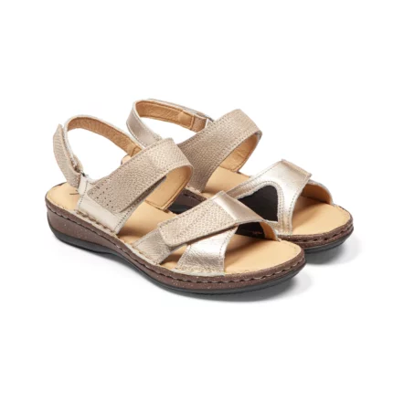 Sandales confort femme spécial hallux valgus cuir couleur champagne vue de 3-4 avant