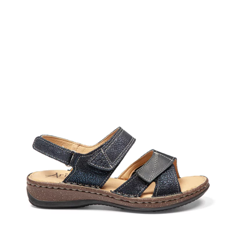 Sandales confort femme spécial hallux valgus cuir couleur marine vue de profil