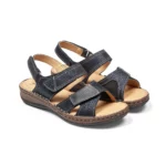 Sandales confort femme spécial hallux valgus cuir couleur marine vue de 3-4 avant