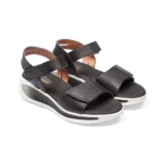 Sandales confort femme cuir couleur noir semelle sportive vue de 3-4 avant