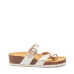 Mules à brides pour femme vue de profil couleur beige irisé