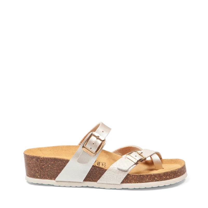 Mules à brides pour femme vue de profil couleur beige irisé