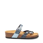 Mules à brides pour femme vue de profil couleur bleu