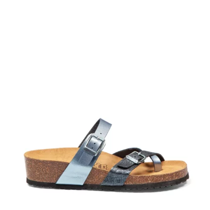 Mules à brides pour femme vue de profil couleur bleu