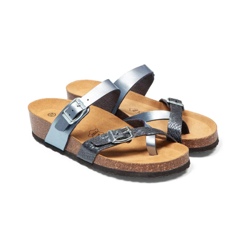 Mules à brides pour femme vue de 3-4 avant couleur bleu