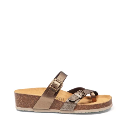 Mules à brides pour femme vue de profil couleur bronze