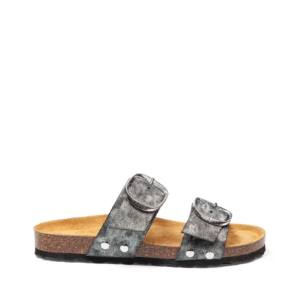 Mules à double brides pour femme vue de profil couleur anthracite