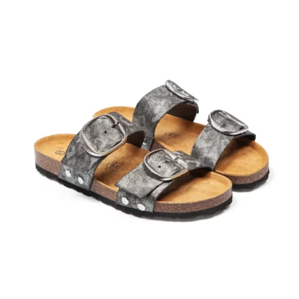 Mules à double brides pour femme vue de 3-4 avant couleur anthracite