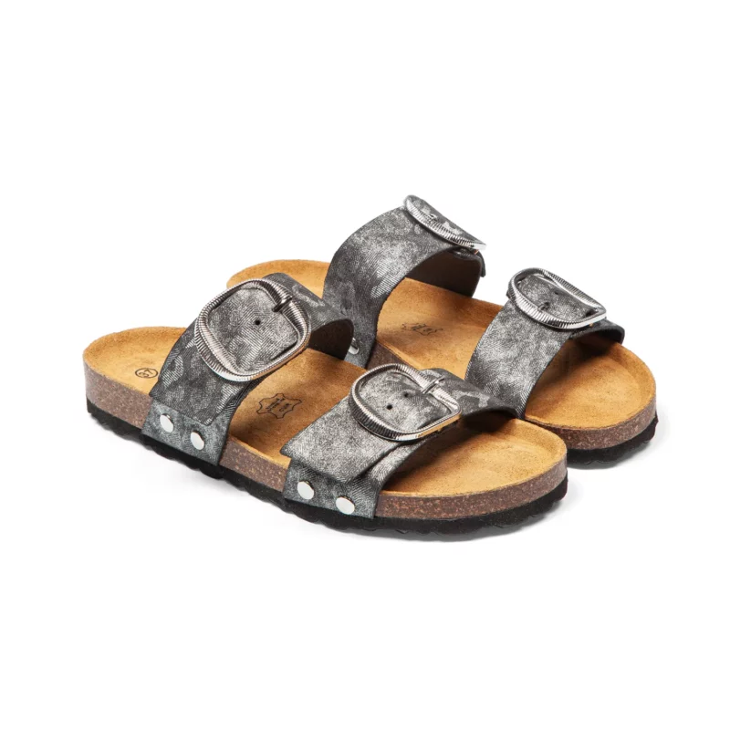 Mules à double brides pour femme vue de 3-4 avant couleur anthracite