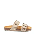 Mules à double brides pour femme vue de profil couleur champagne