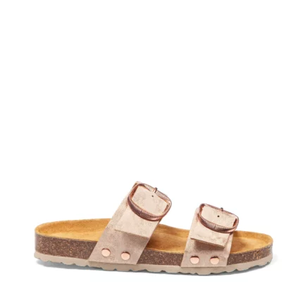 Mules à double brides pour femme vue de profil couleur nude