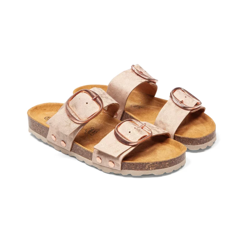Mules à double brides pour femme vue de 3-4 avant couleur nude