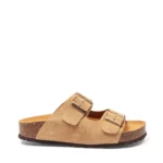 Mules à double brides pour femme vue de profil couleur beige