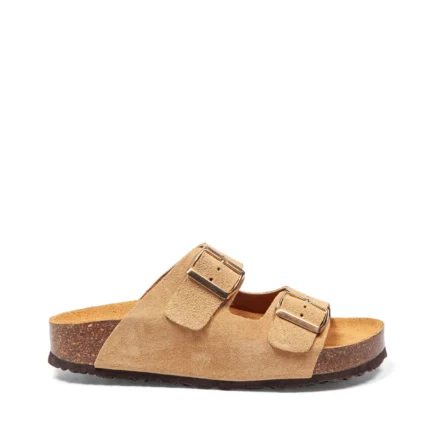 Mules à double brides pour femme vue de profil couleur beige