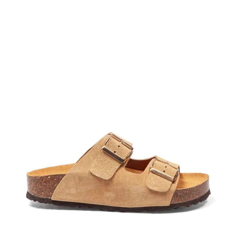 Mules à double brides pour femme vue de profil couleur beige