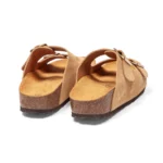 Mules à double brides pour femme vue de 3-4 arrière couleur beige