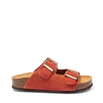 Mules à double brides pour femme vue de profil couleur corail