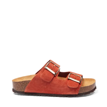 Mules à double brides pour femme vue de profil couleur corail