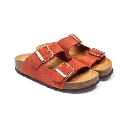 Mules à double brides pour femme vue de 3-4 avant couleur corail